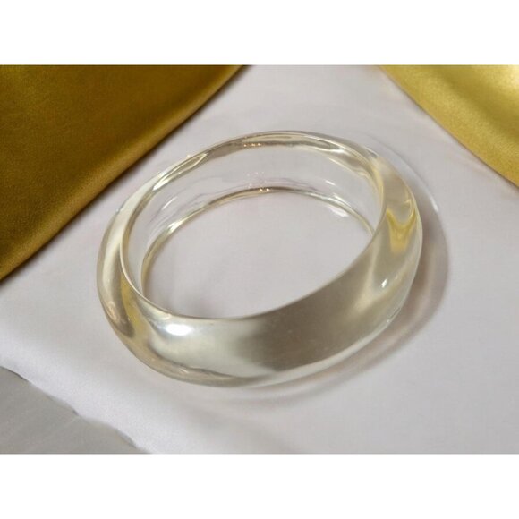 Vintage Lucite Bangle, 1950's Chunky Bracelet, Clear Retro Fashion Jewelry - Picture 1 of 9